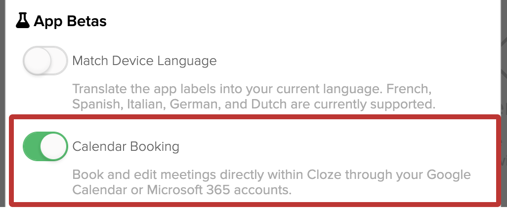 Toggle on Calendar Booking in the App Betas section.