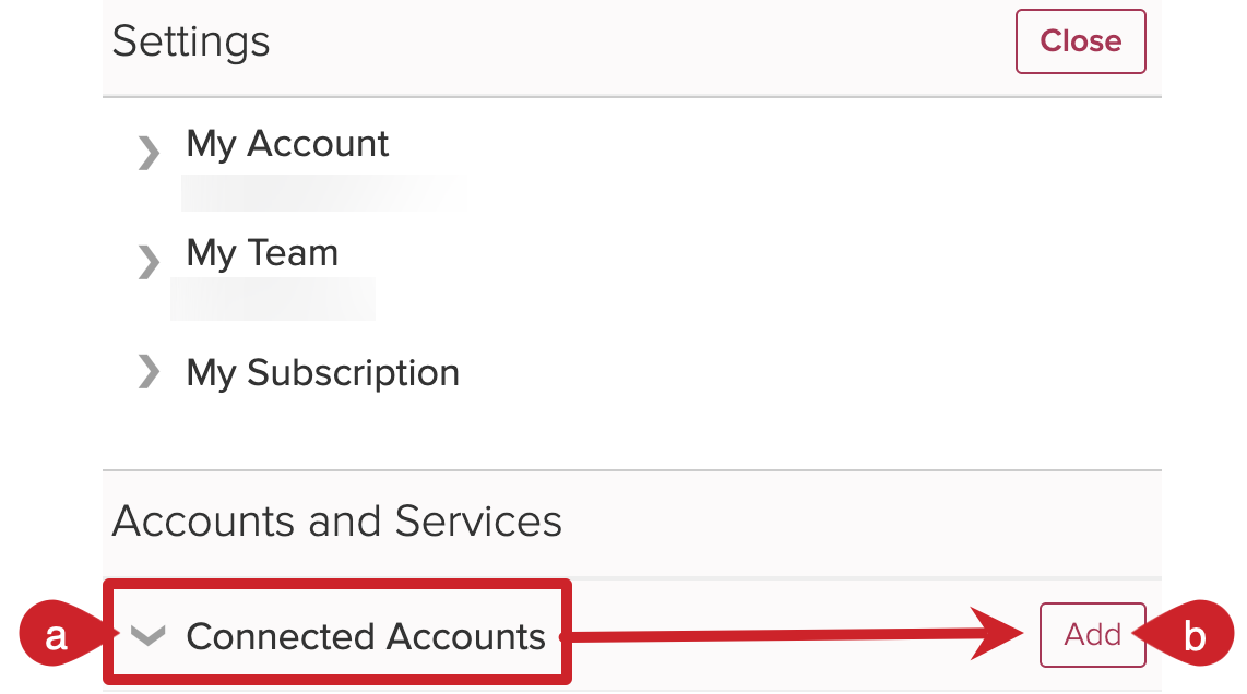 Cloze Settings: Tap on Connected Accounts to expand the section and then tap on the Add button.
