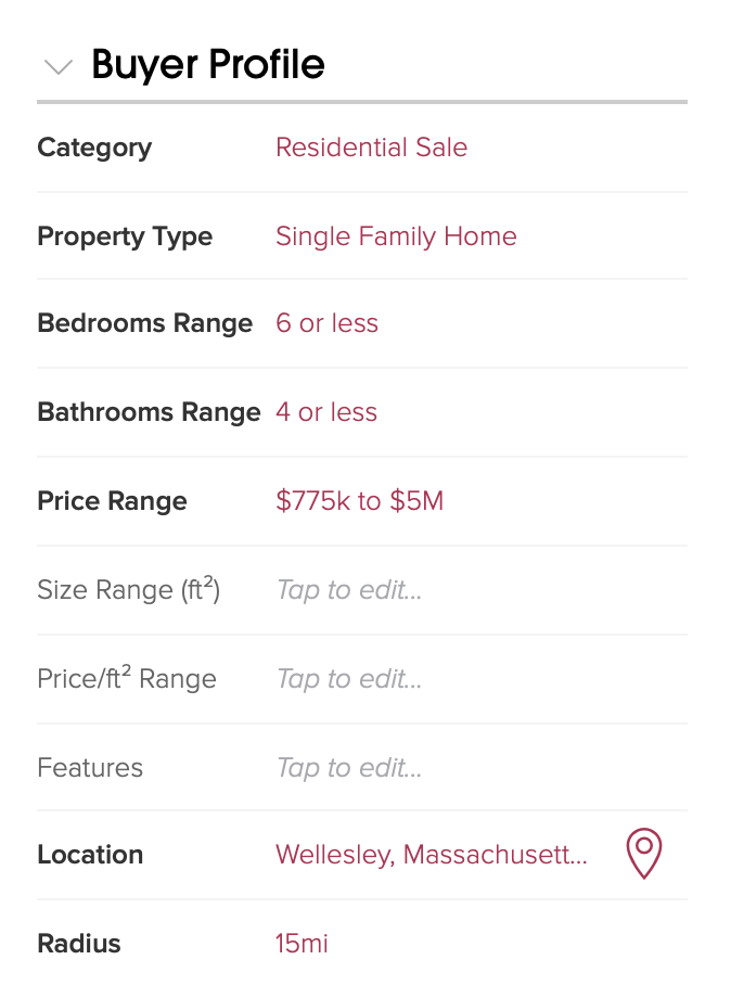 Buyer profile with fields filled in