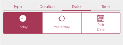 Date category - choose today, yesterday, or select a custom date.