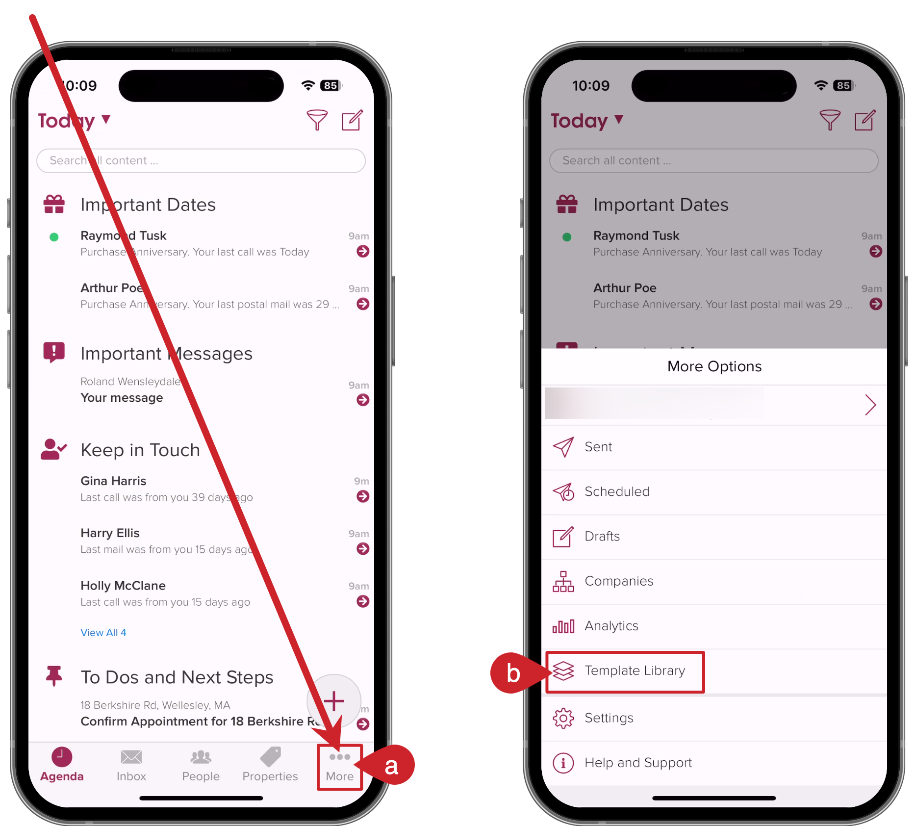 Mobile: Tap on More and select Template Library.