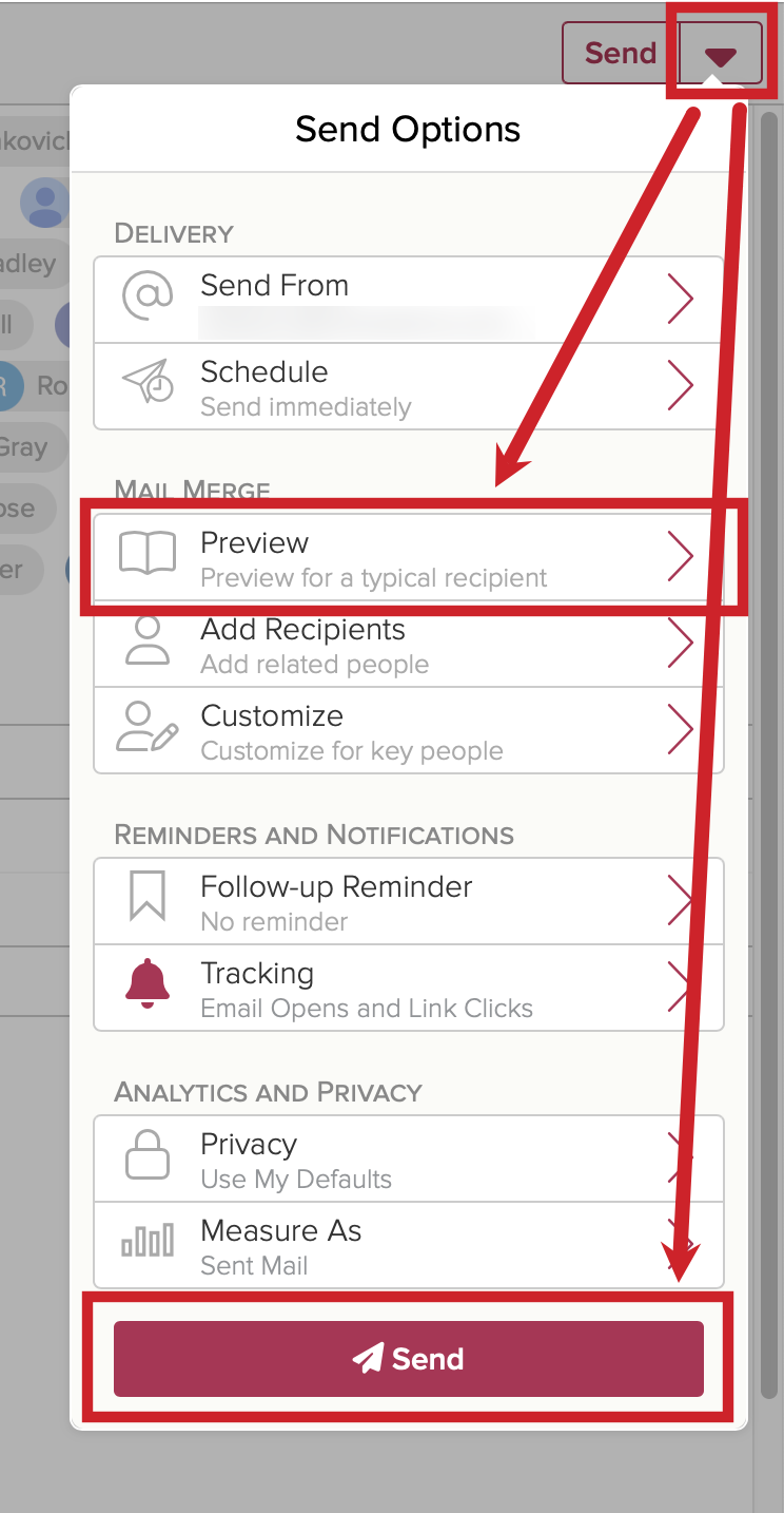 Tap on the dropdown to preview or send.