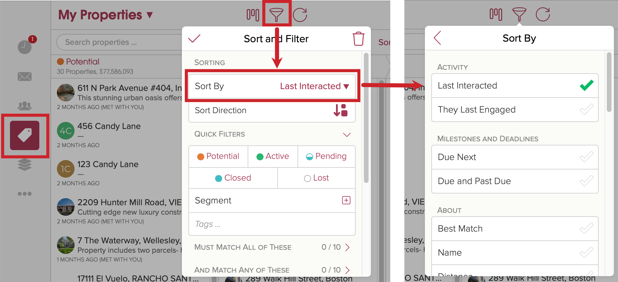 Properties > Funnel > Sort By
