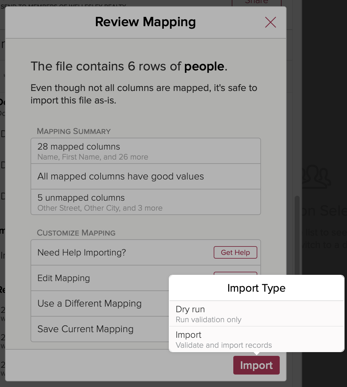 Tap on Import then Dry run or Import