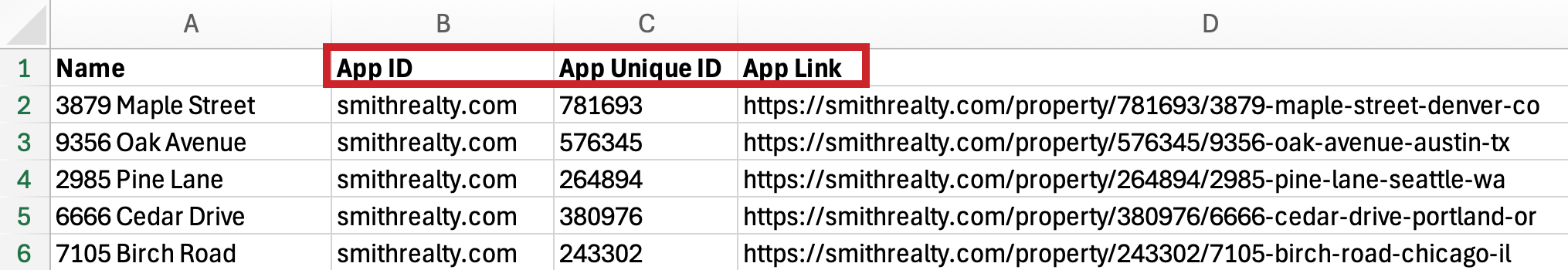 Examples of an App ID, App Unique IDs, App Links