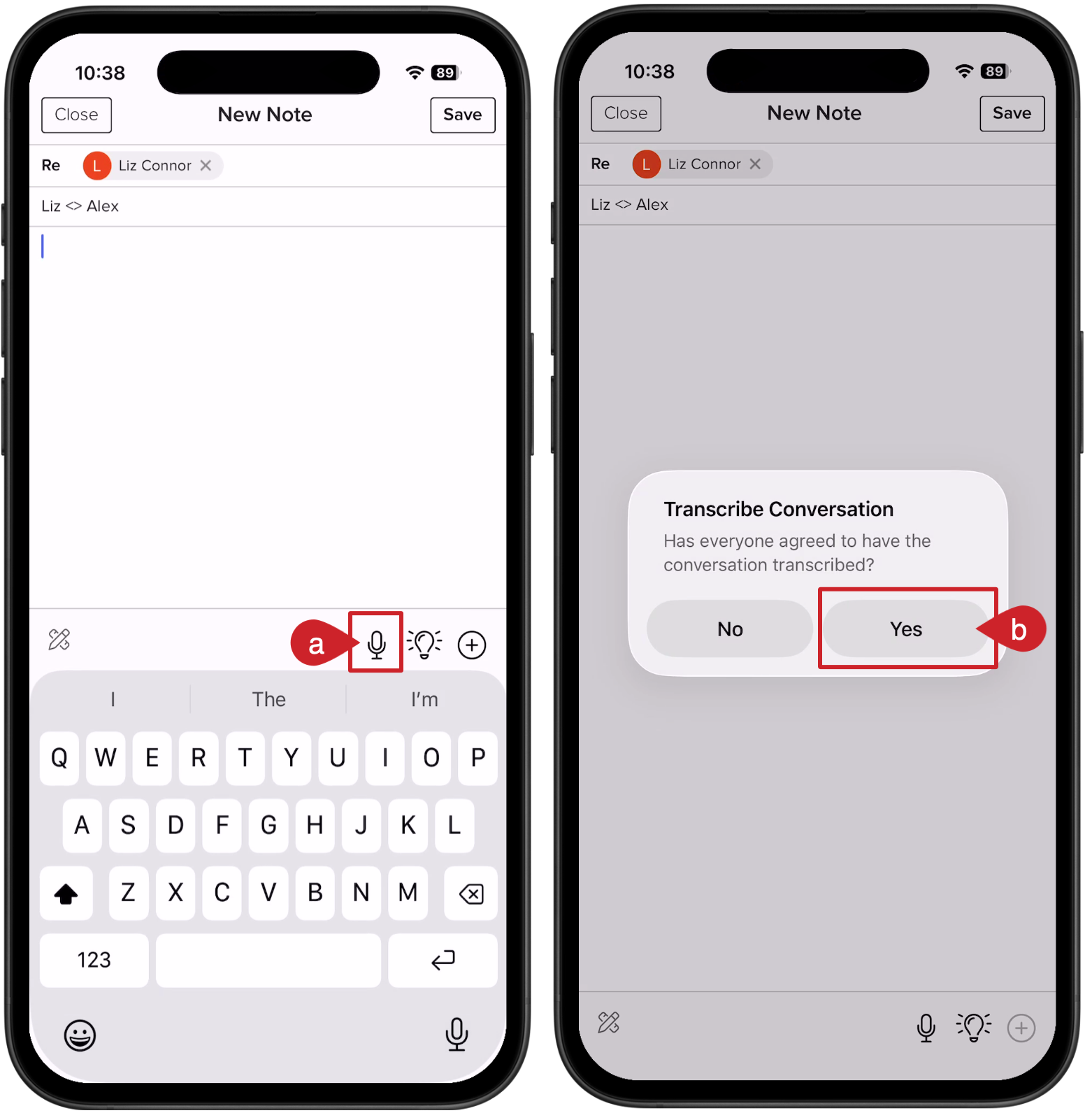 Transcribe meetings with Cloze: From any note in Cloze tap on the microphone icon.