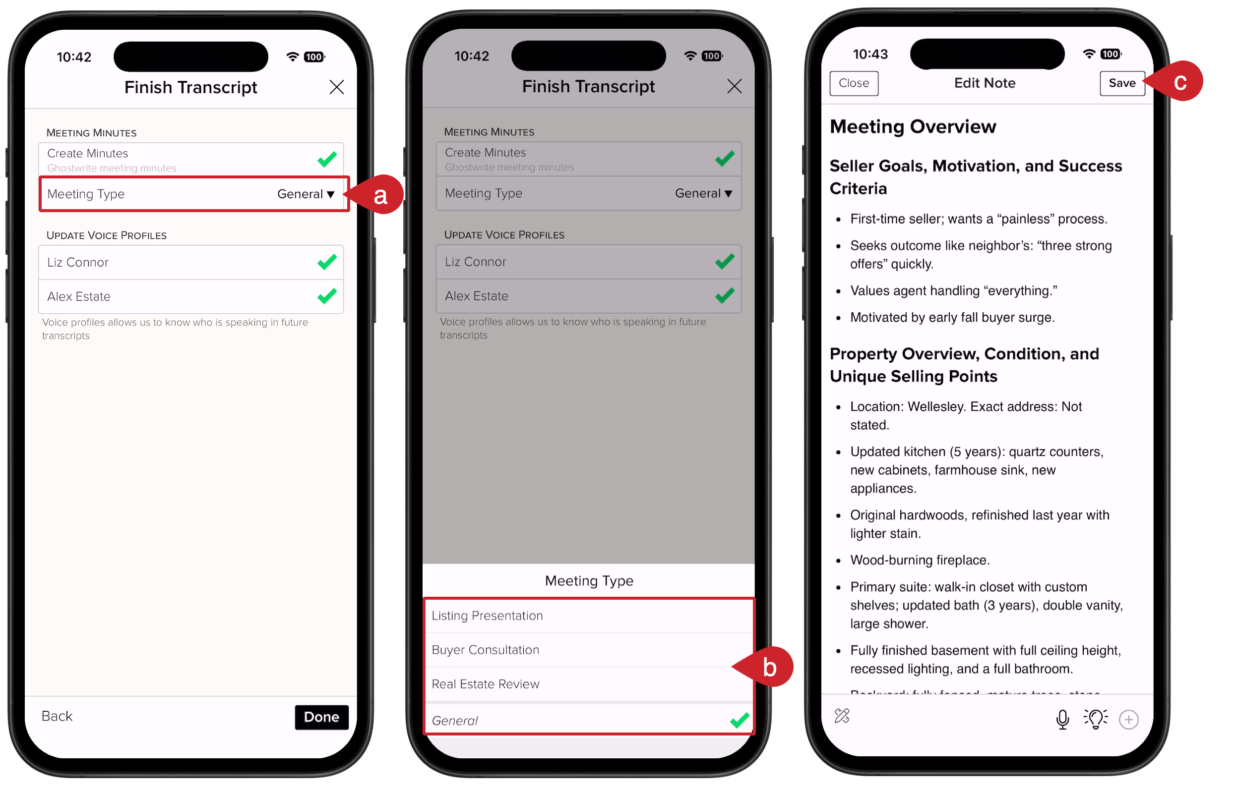 Cloze Transcribe Meeting Notes:  Select a meeting type and save your transcript.
