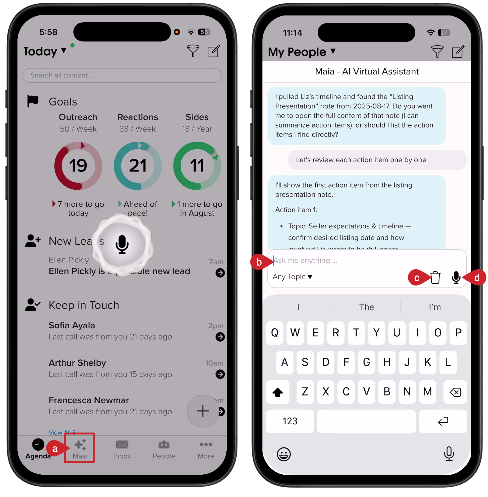 Maia on mobile: Tap and hold to type instead of speaking.