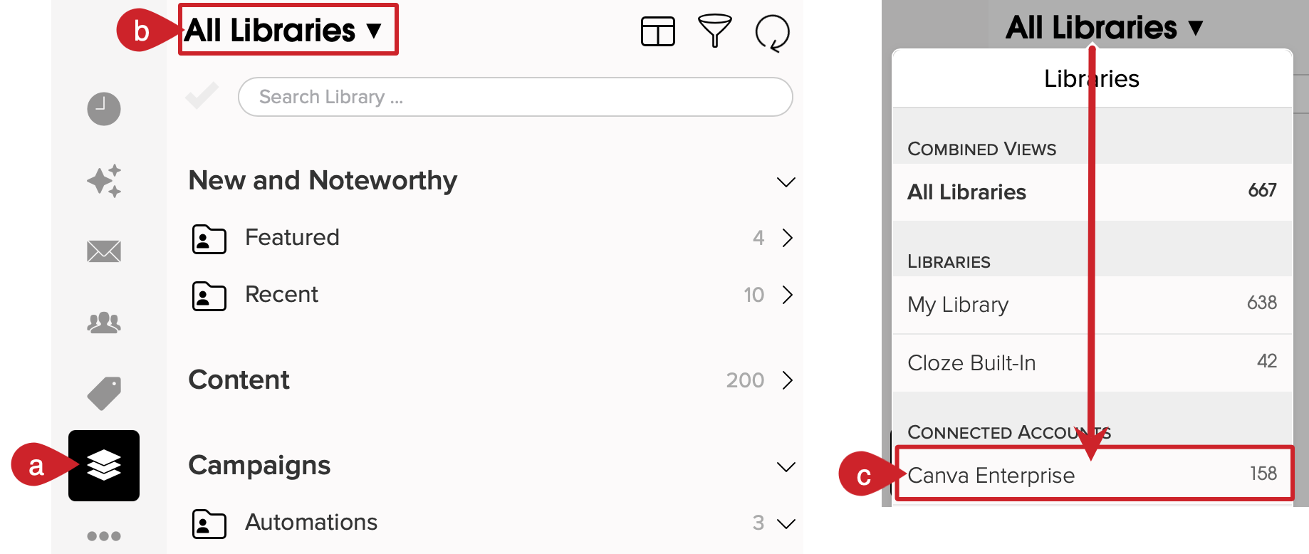 Navigate the Canva Enterprise library in Cloze.