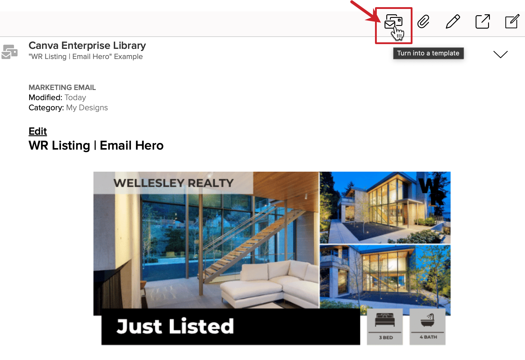Turn the Canva design into a Cloze marketing email template.