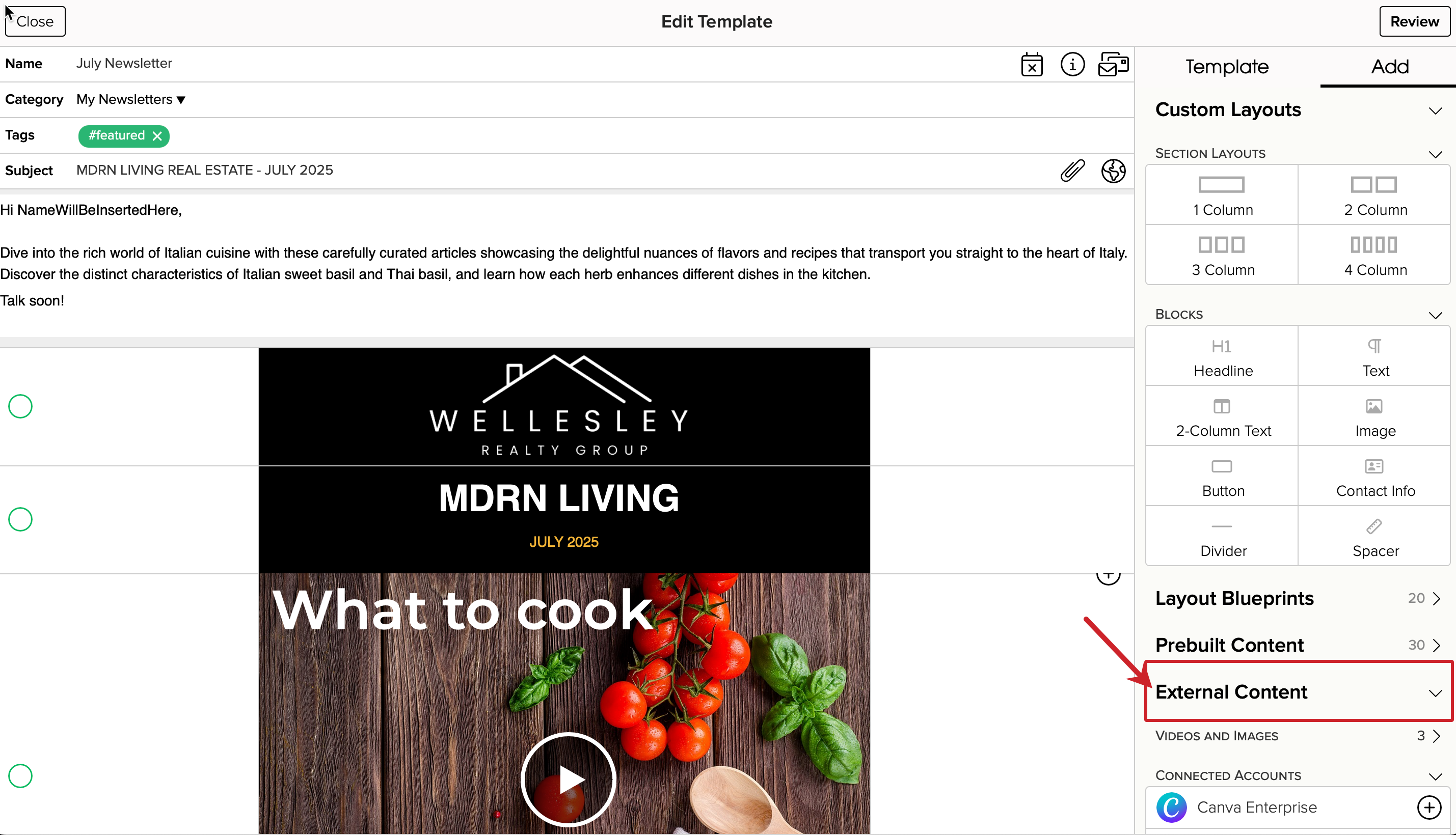 Tap on External Content to expand the section.
