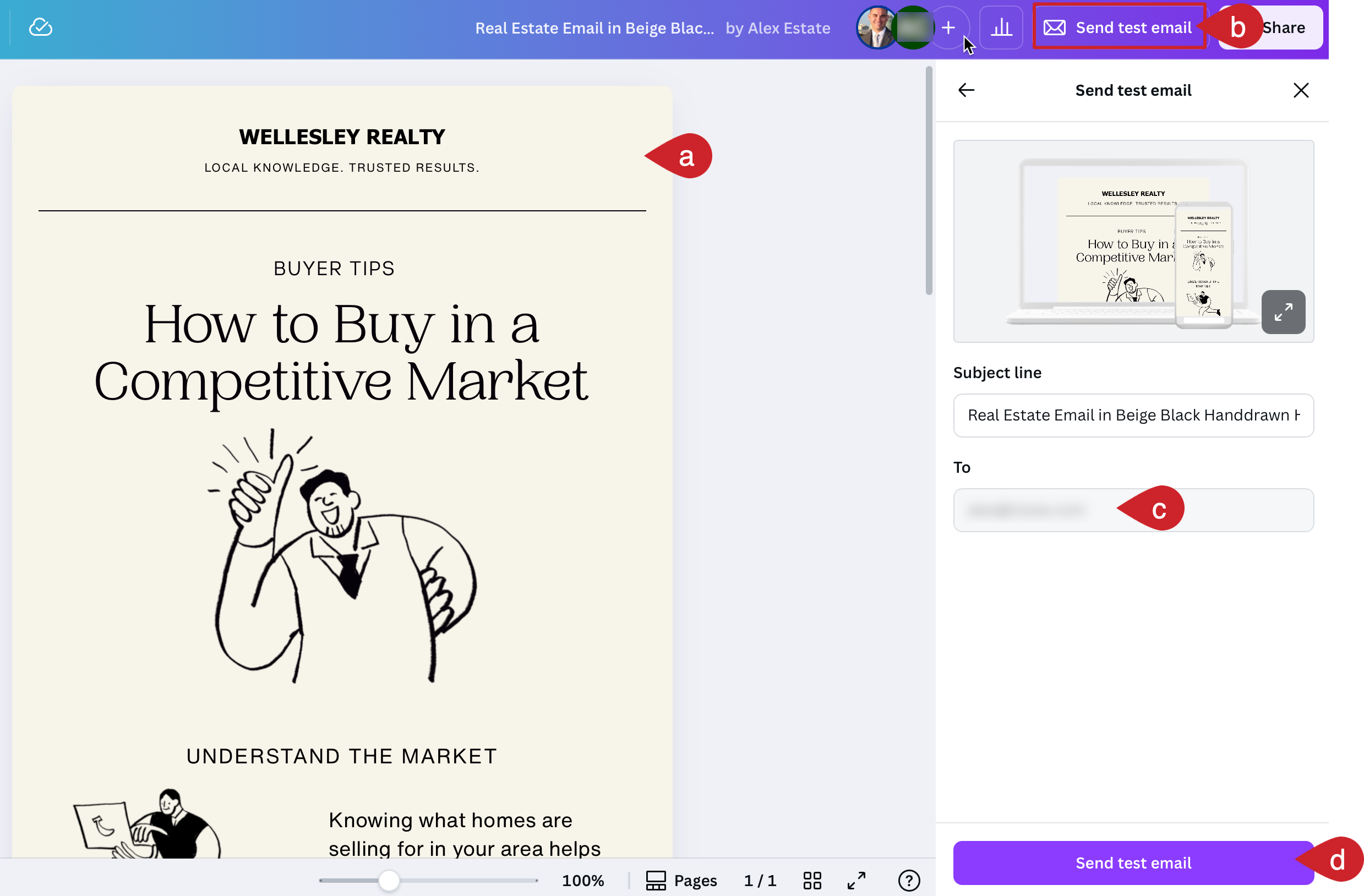 Canva Email: Send a test email.