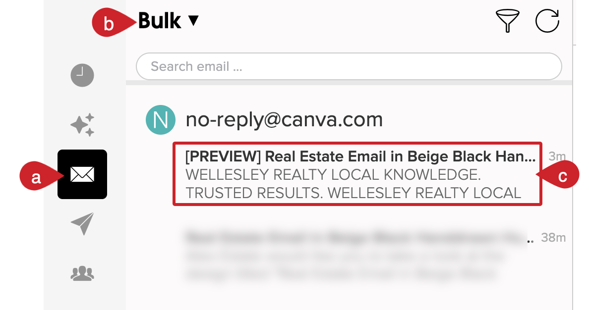 Navigate to the Cloze inbox and select the Canva email.