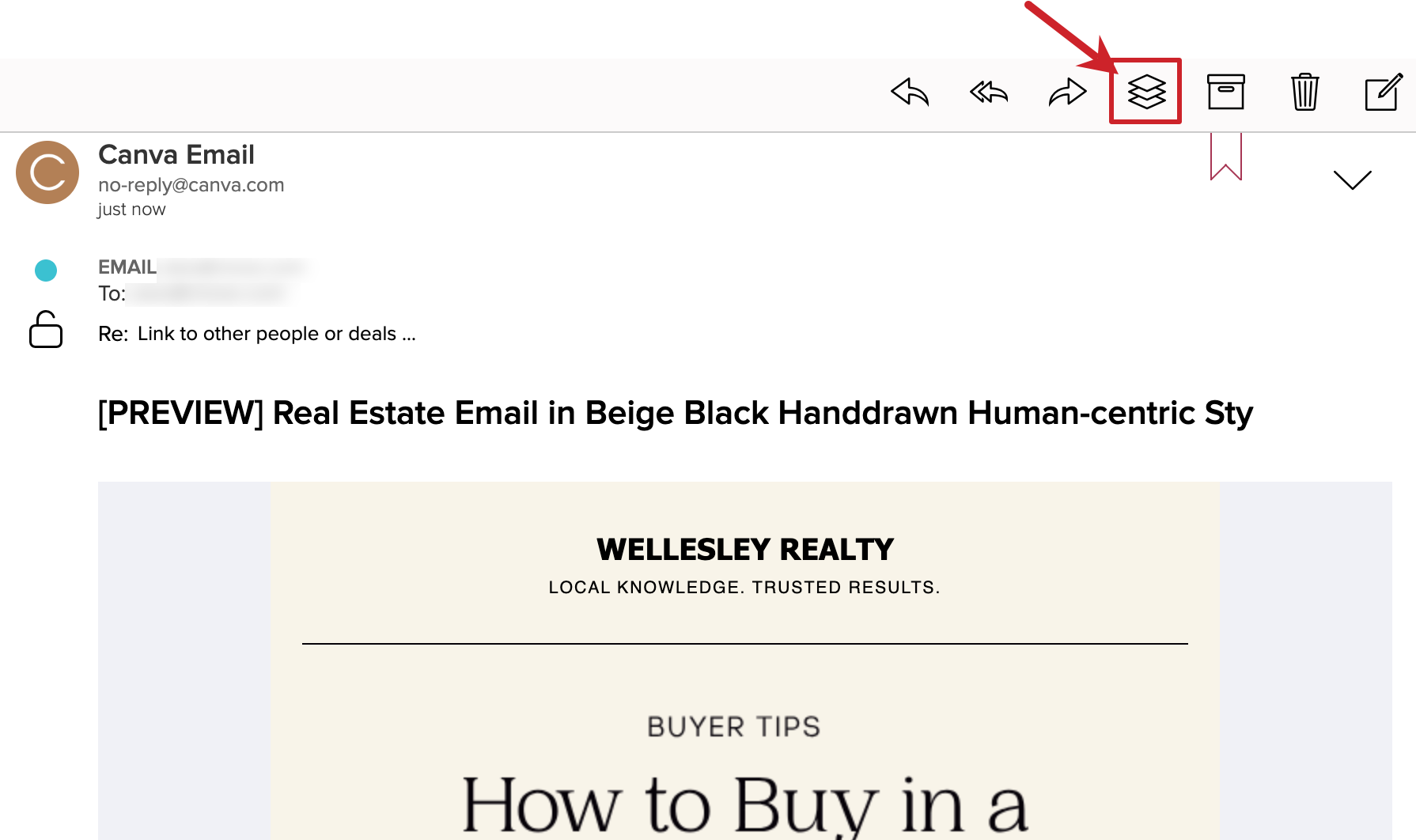 Tap on the template icon to import the Canva email into Cloze.