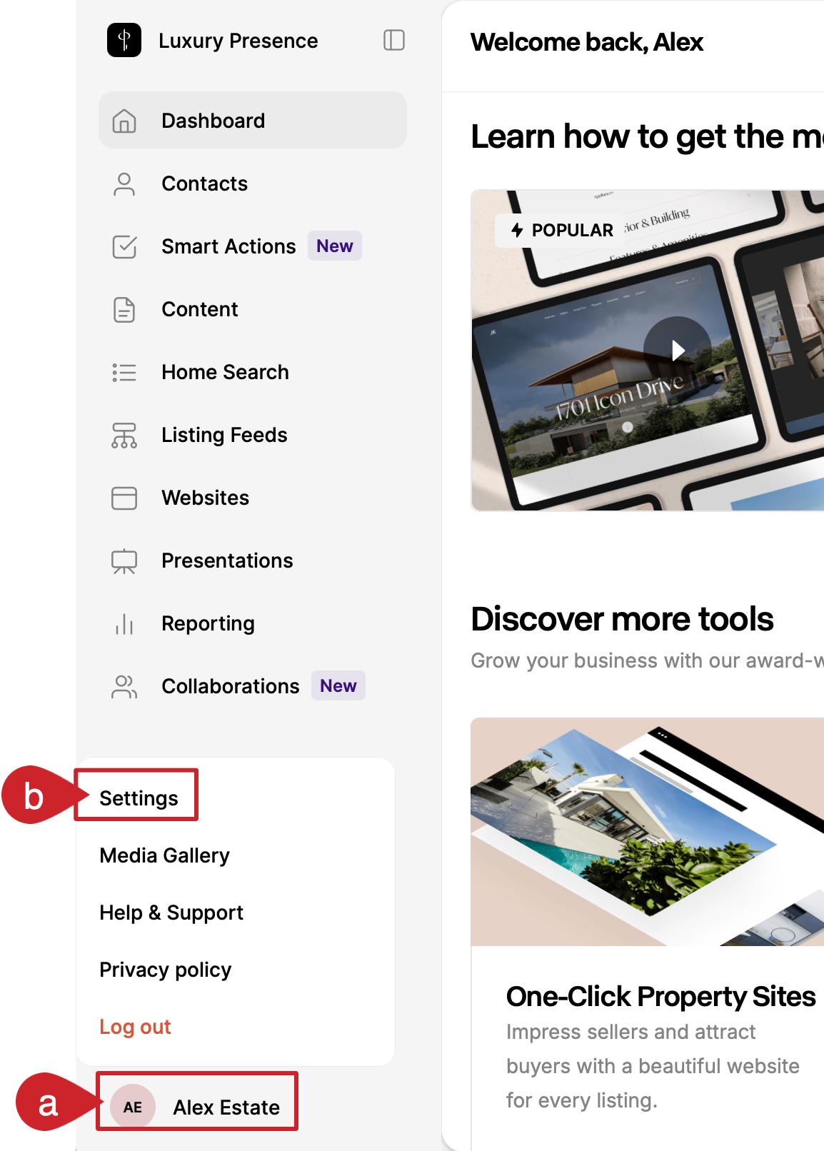 Luxury Presence: Tap on your name and then select Settings.