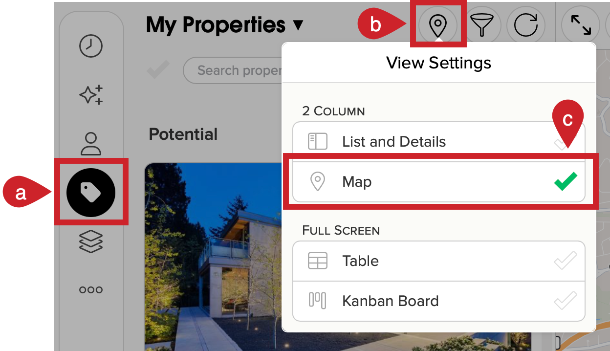 Tap on the Properties tab and then the View icon and select Map