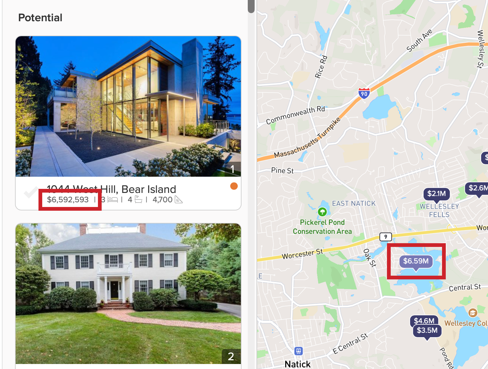 The price on the map will match the property price beneath the image on the left. 