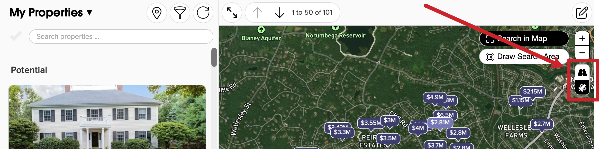 Switch to the Satellite View by tapping on the street view icon on the top. 