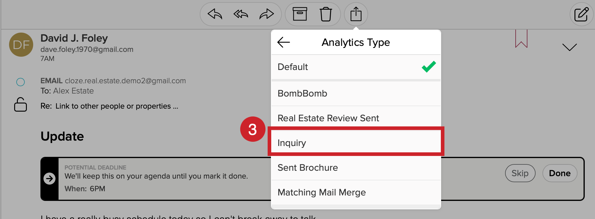 Select an analytics type - this example has Inquiry highlighted.