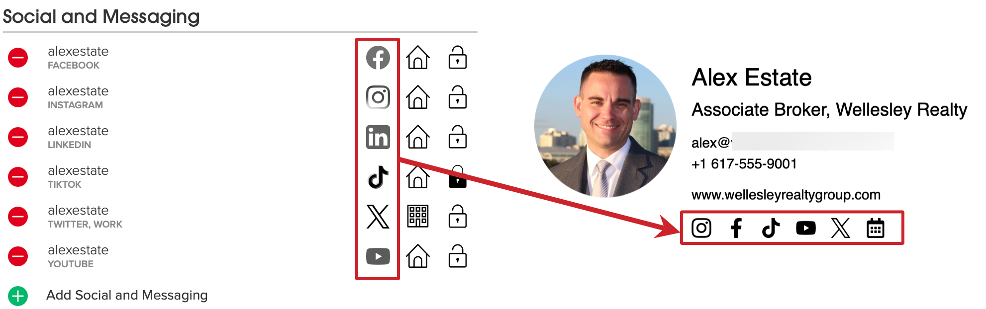 Cloze: Social accounts added to your profile are used in email signatures automatically.