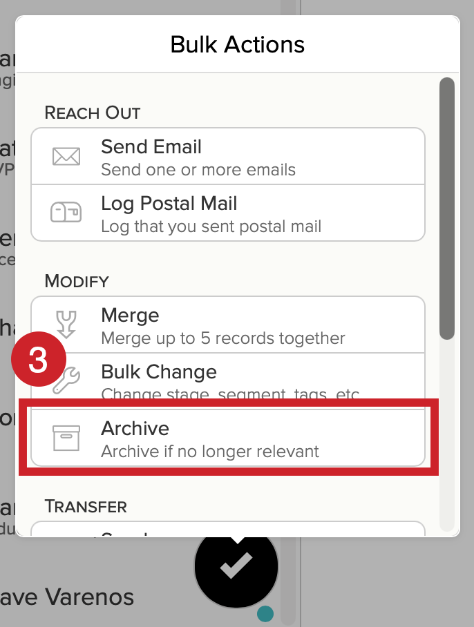 On the Bulk Actions Menu, tap on Archive.