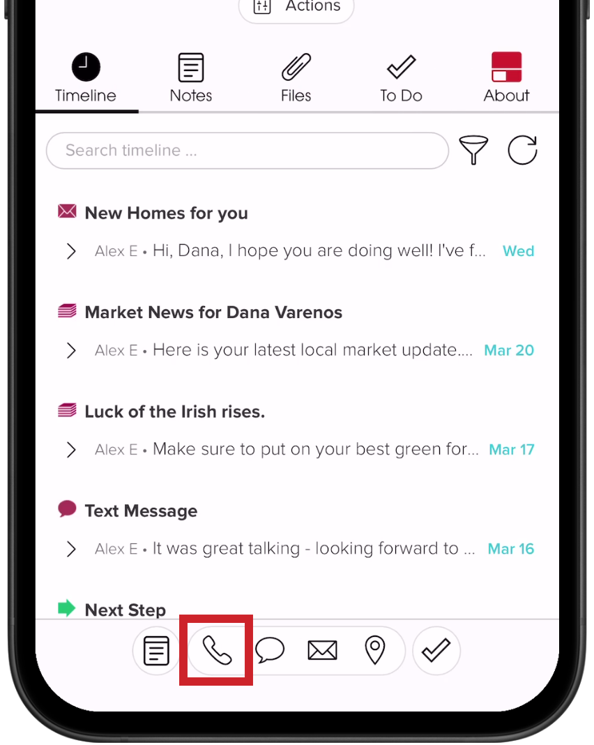 On a contact's profile, tap on the phone icon to make a call. 