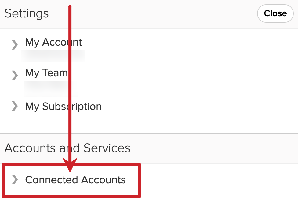 Cloze Settings: Tap on Connected Accounts to expand the section.
