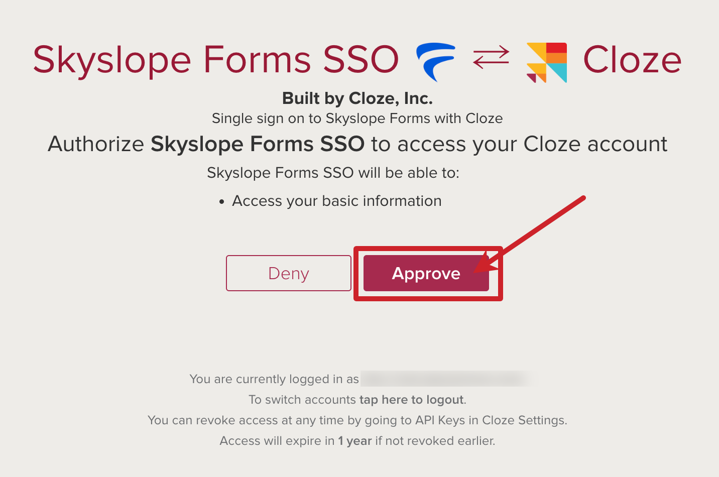 Authorize SkySlope Forms to access Cloze.