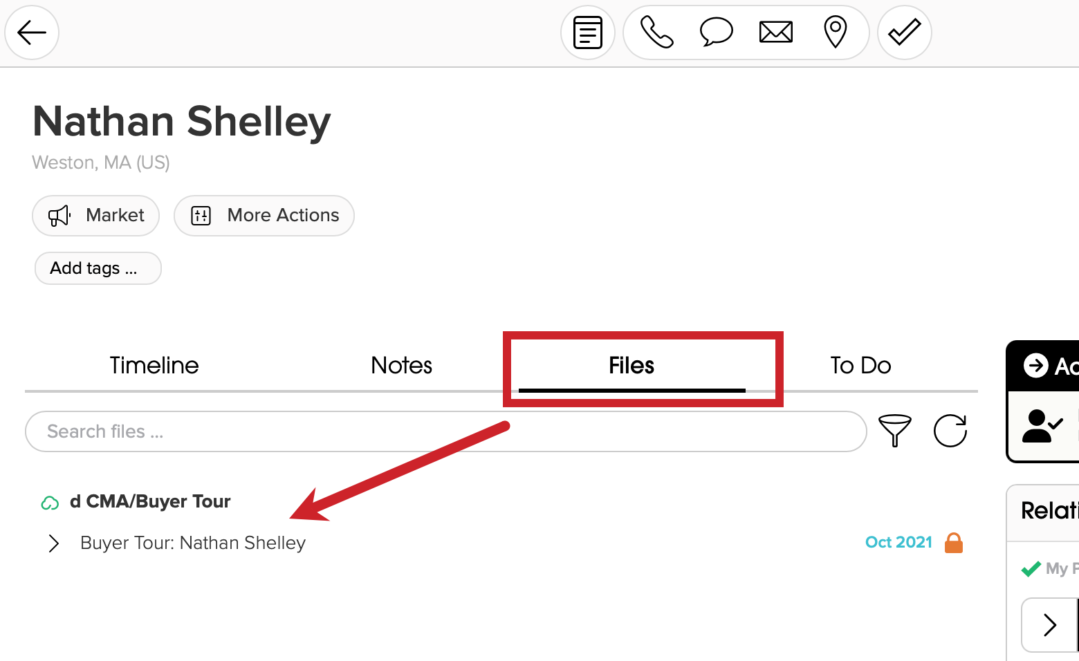 Contact profile > Tap on Files 