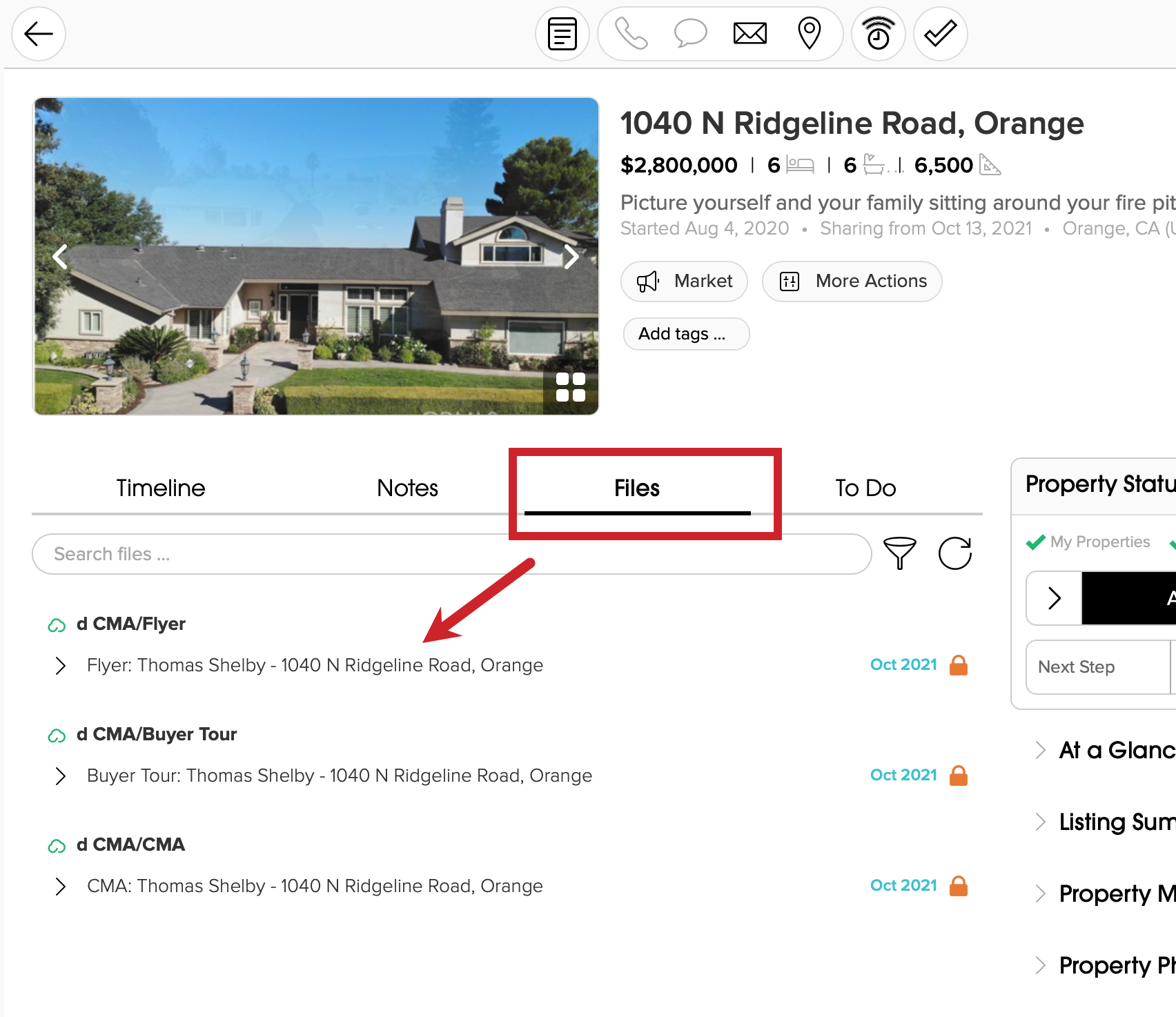 Property > Tap on Files to see reports