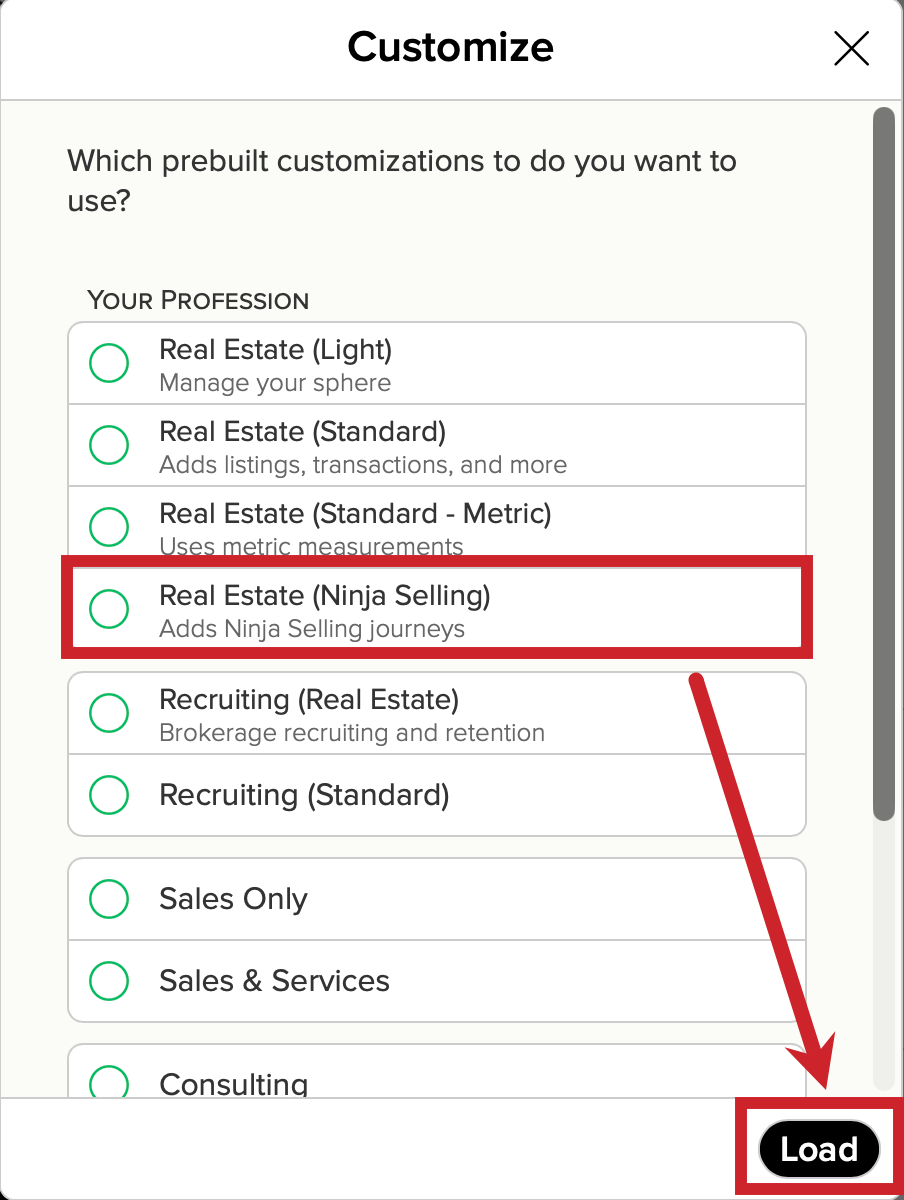 Select Real Estate (Ninja Selling) and then Load