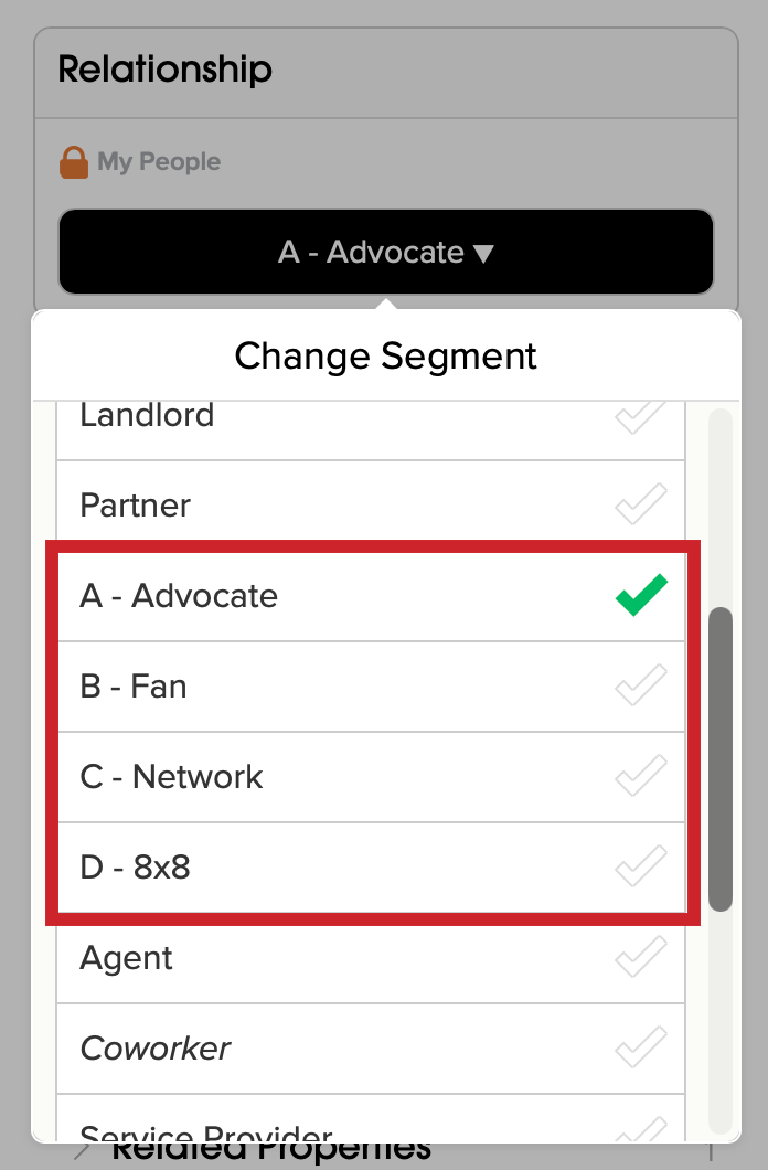 Relationship Section showing Ninja Segments