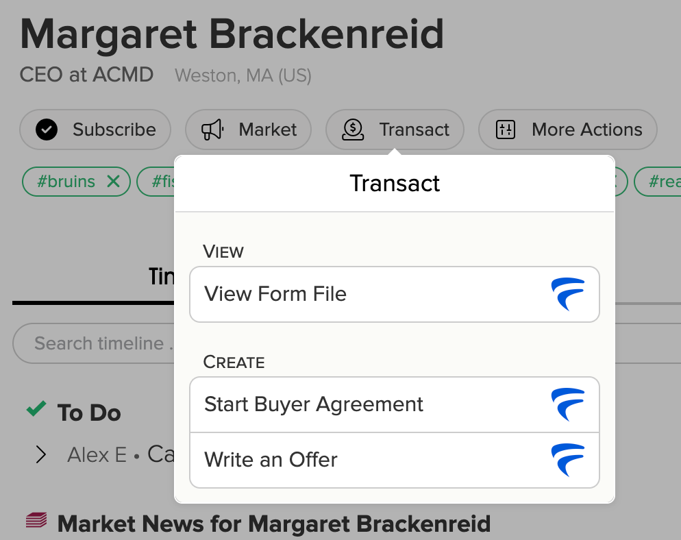 Cloze: Tap on Transact to view or start a Skyslope Form.