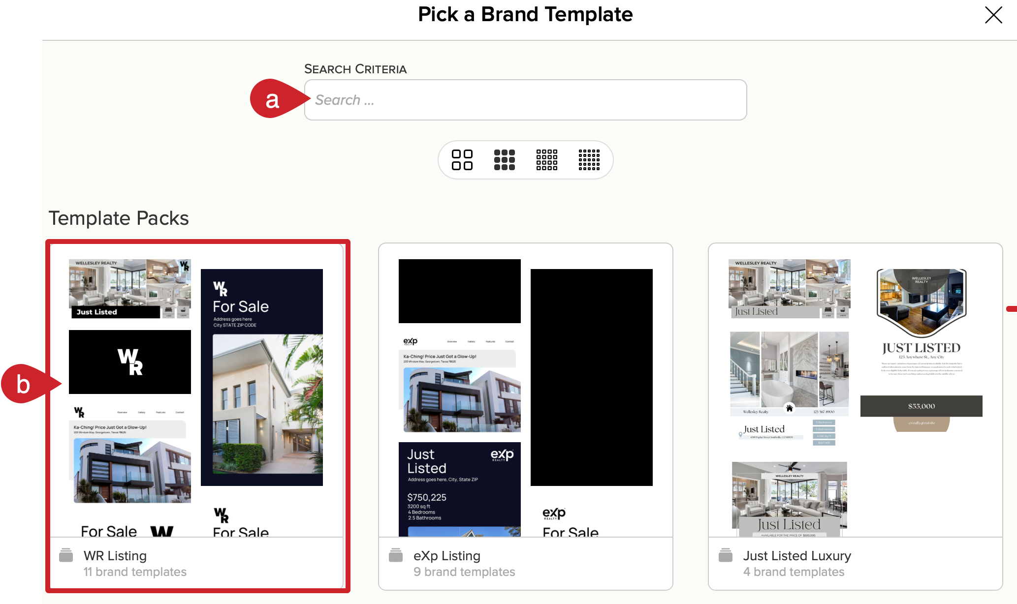 Search for a Canva design or select a template pack.
