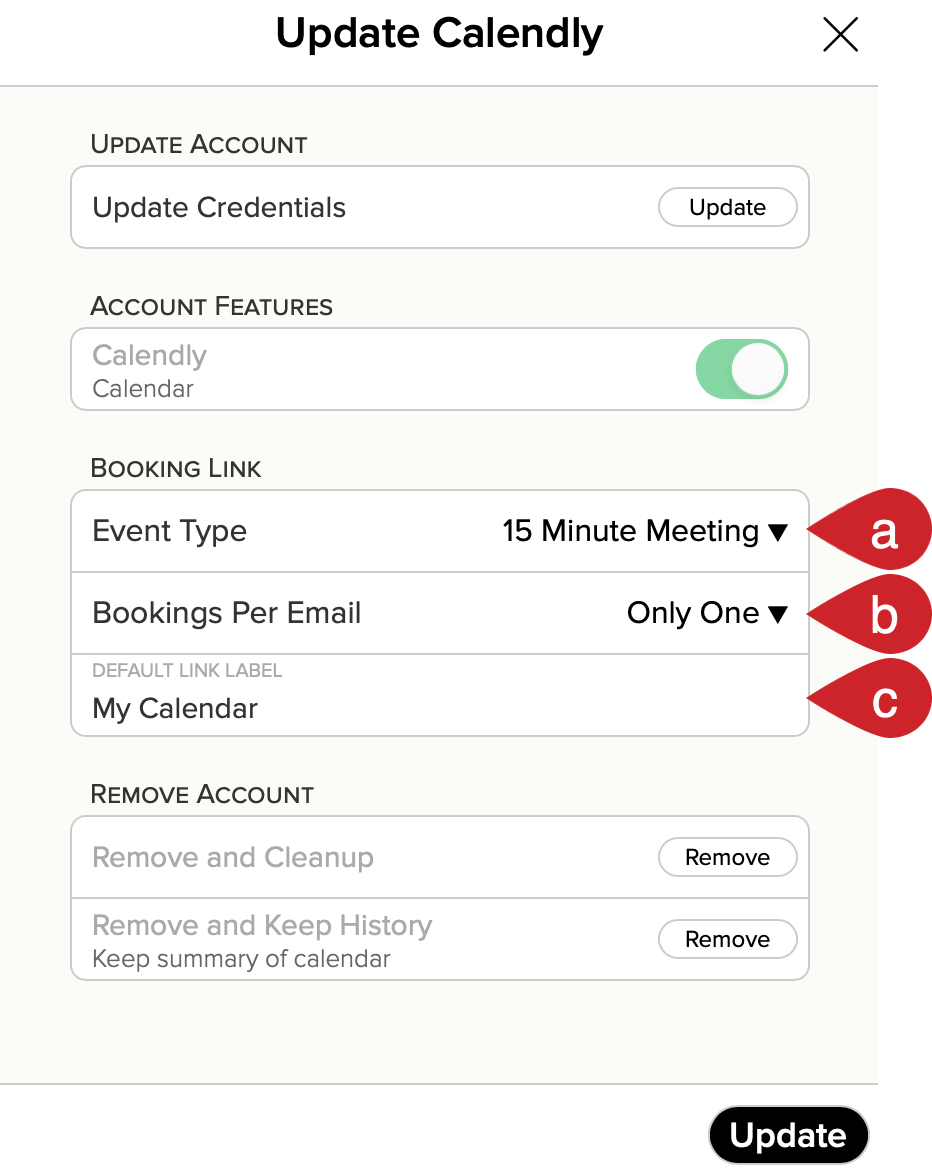 Update Calendly settings in Cloze.