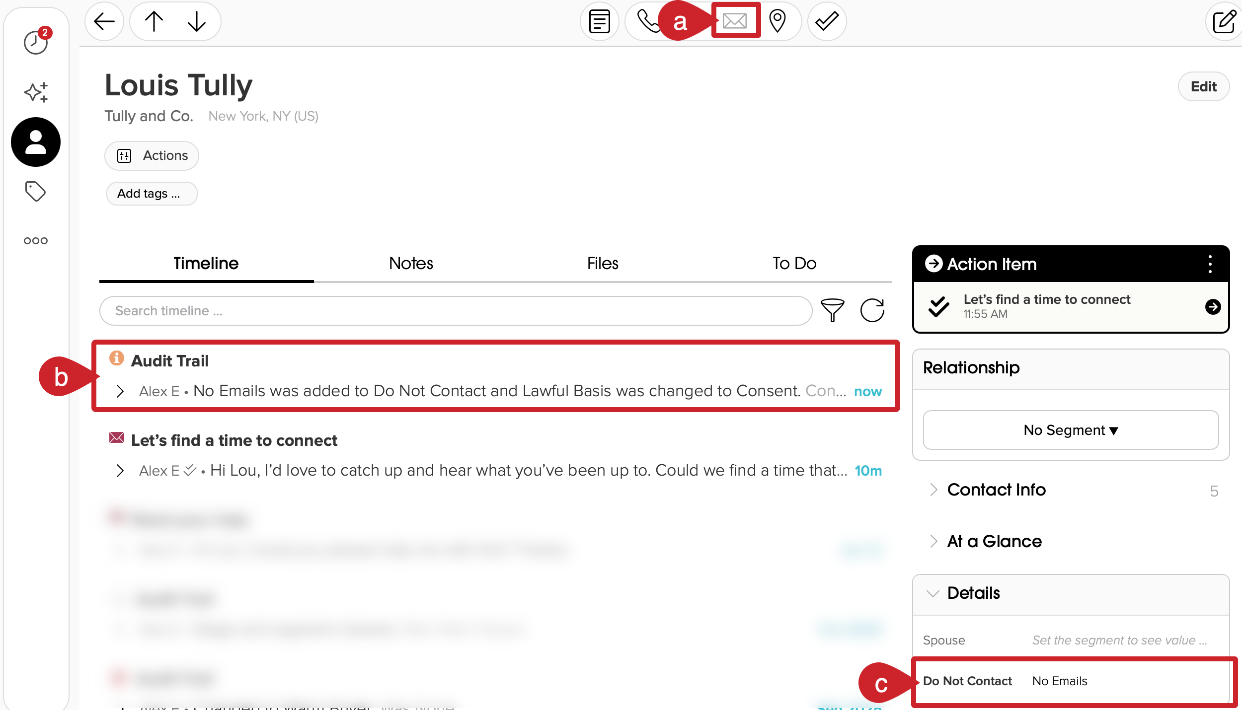 Cloze Profile example: Person who has opted out of email.