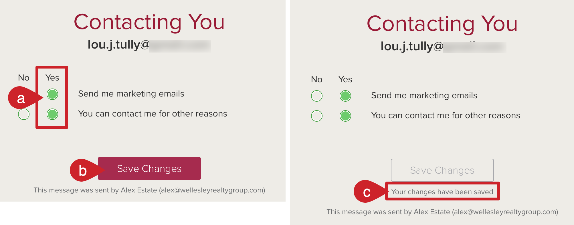 Cloze landing page: Consent granted example.