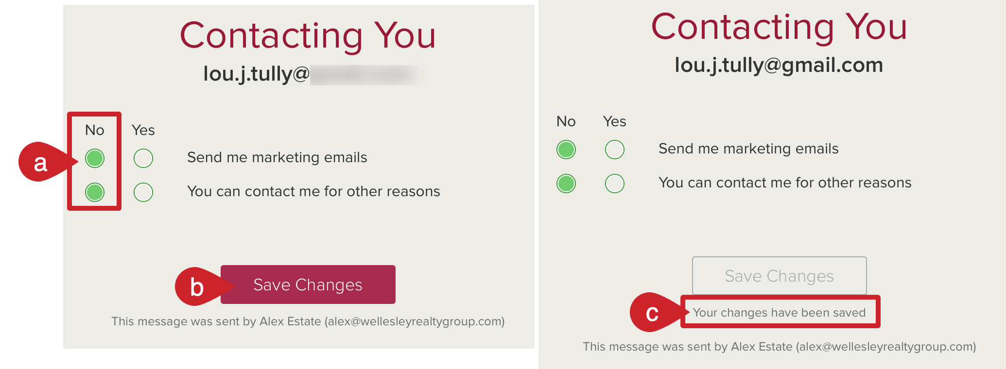 Cloze landing page: Consent withdrawn example.
