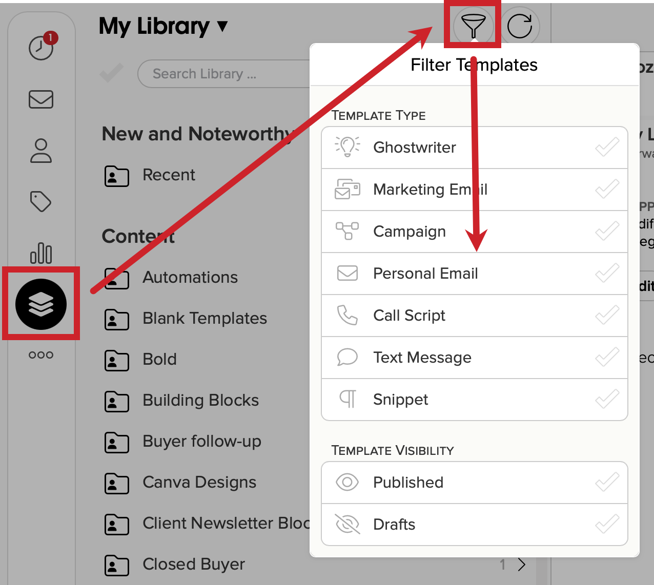 In the Library, tap on the funnel icon to filter.