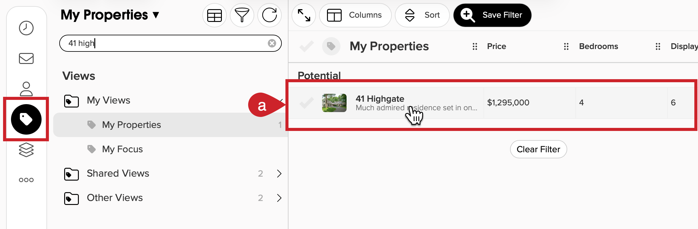 On the properties tab, tap on a property to select it.