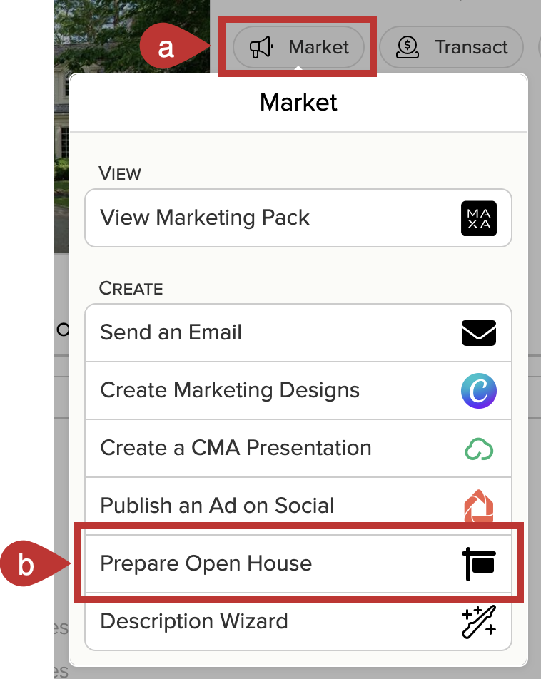 Tap on Market and then Prepare Open House