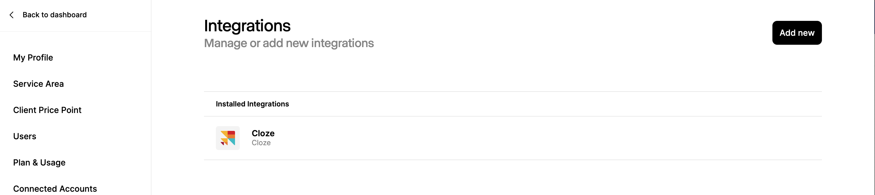 Luxury Presence > Integrations > Cloze connected to Luxury Presence.