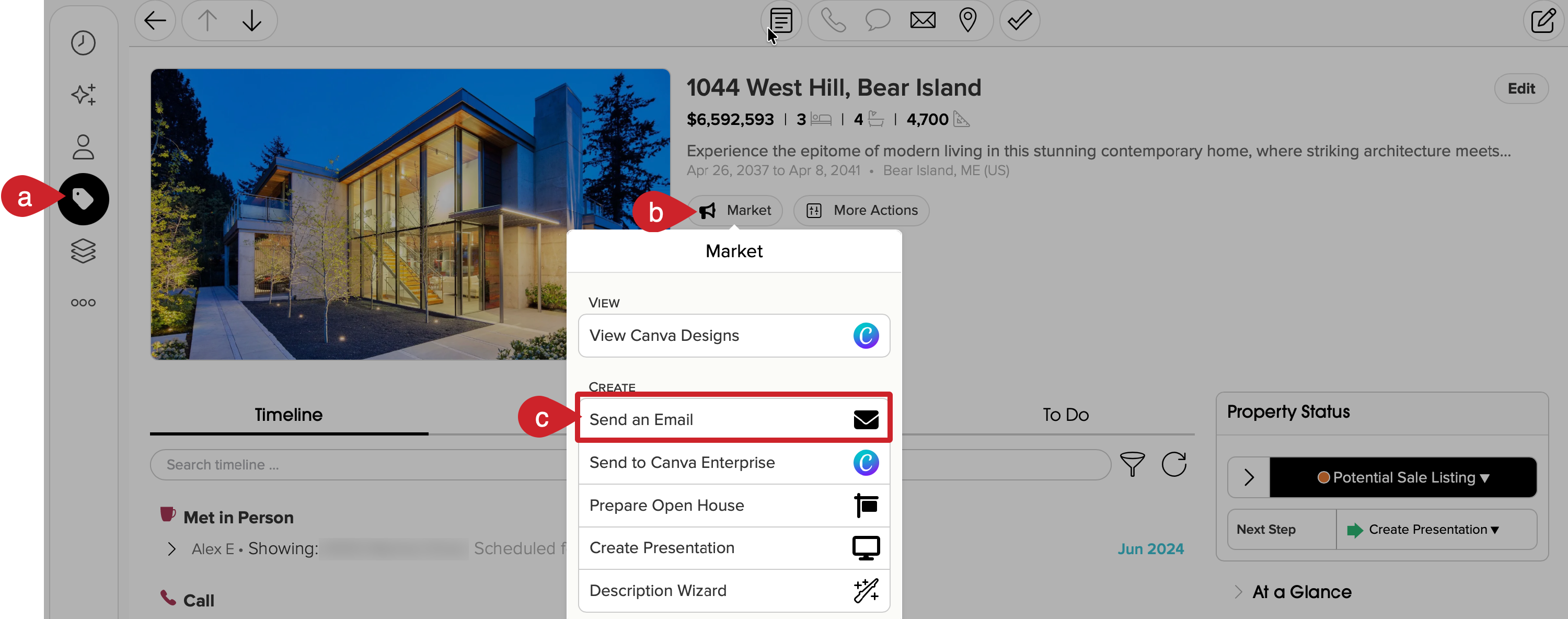 Cloze property marketing: Send an email.