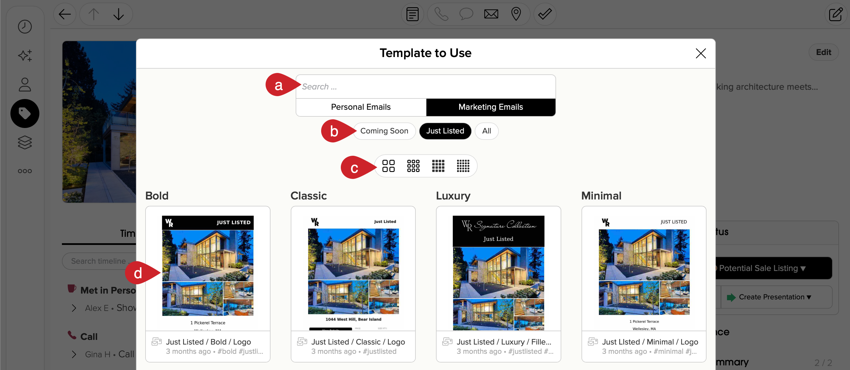 Cloze property marketing: Select the template you wish to use.