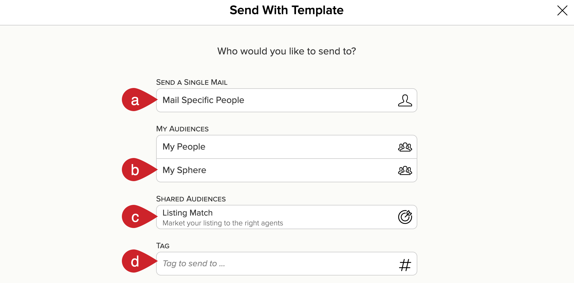 Cloze property marketing: Select who you would like to send to.