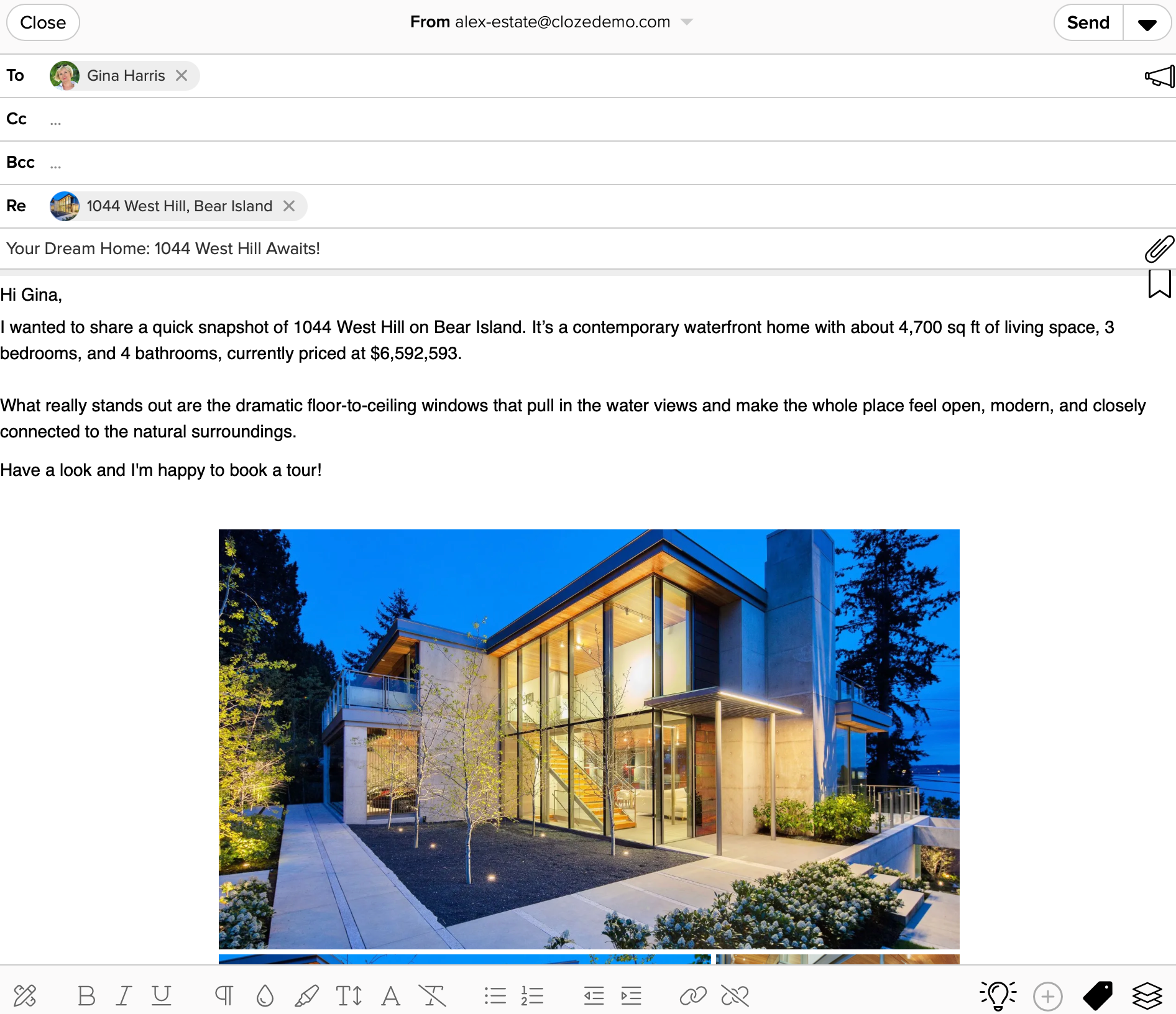 Property email after using Cloze Ghostwriter.