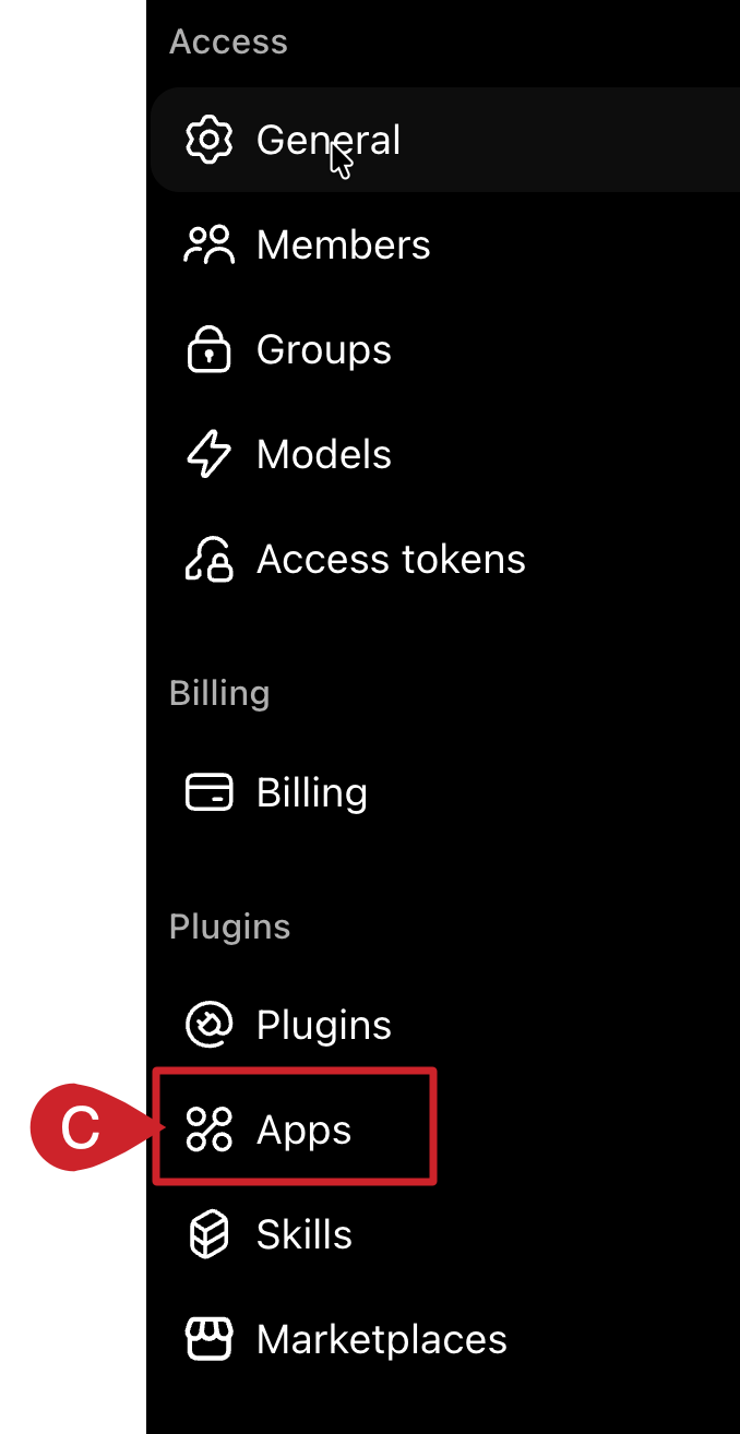 ChatGPT > Workspace > Select Apps.