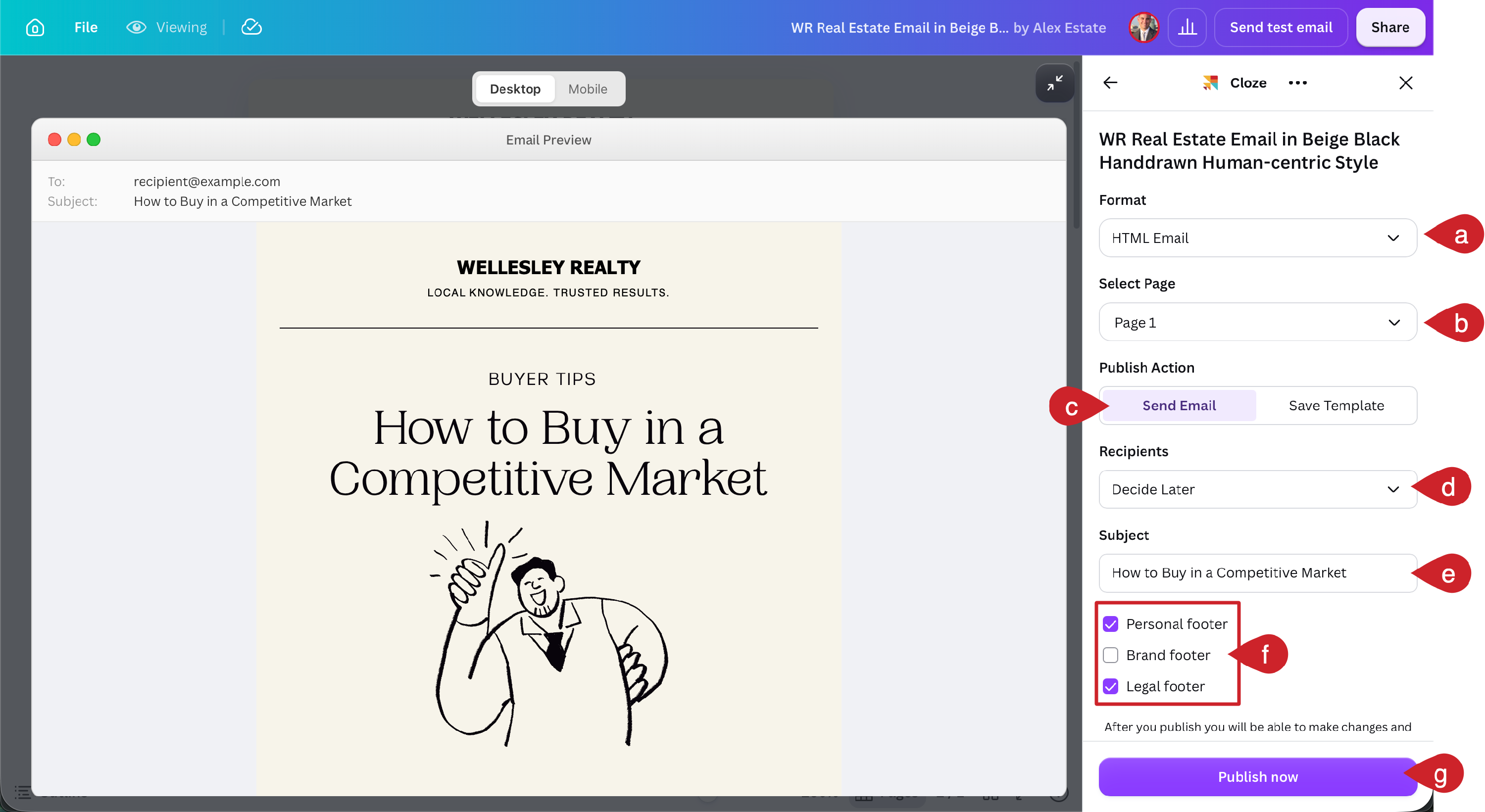 Send your Canva HTML email with Cloze.