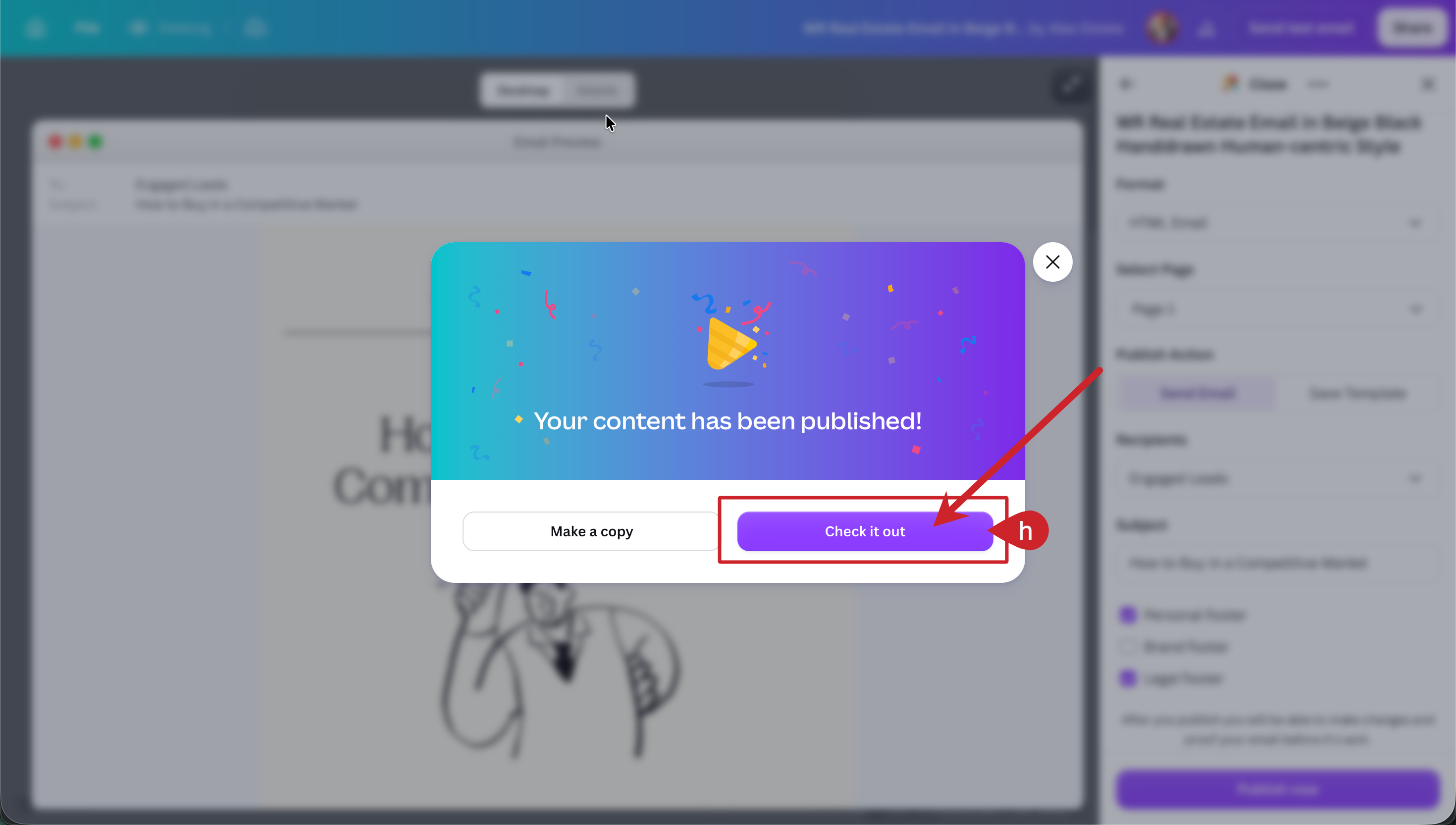 Tap on the Check it out button to review and send your email in Cloze.