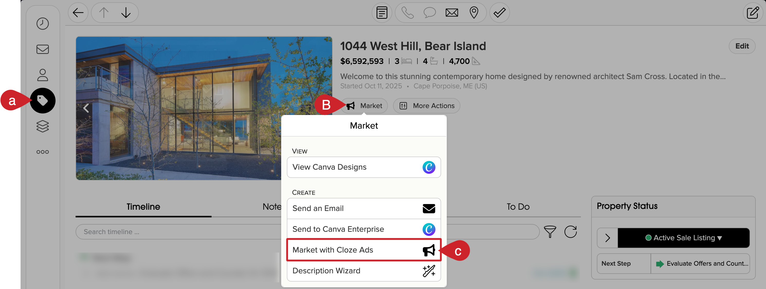 Cloze Ads: Navigate your listing and select Market > Market with Cloze Ads.